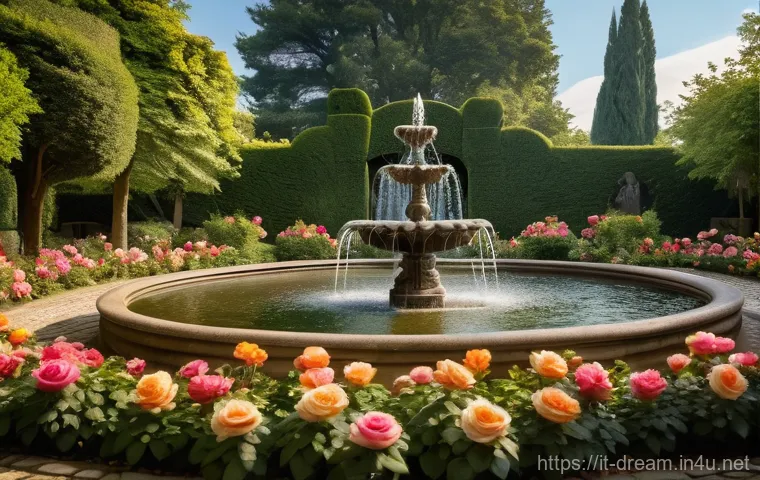 꿈의정원 스크린샷 촬영 팁 - A beautifully composed, high-resolution photograph of an elaborate fantasy garden, captured at a per...