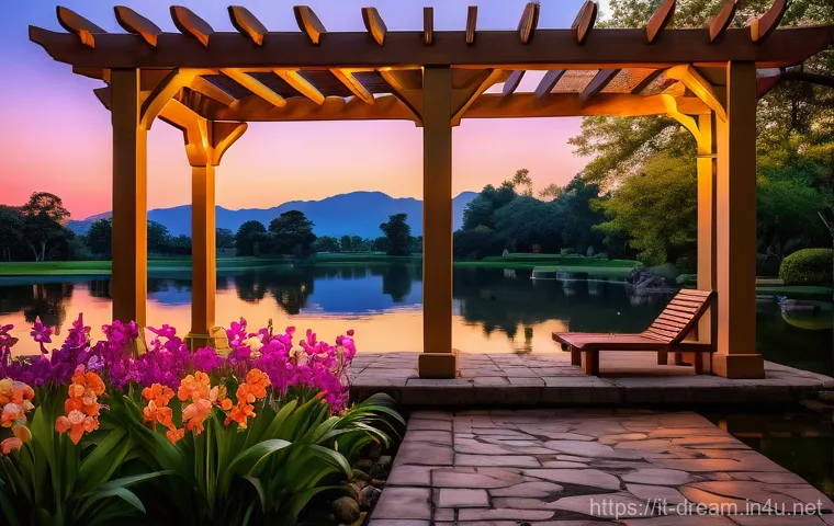 꿈의정원 스크린샷 촬영 팁 - A beautifully composed, high-resolution photograph of an elaborate fantasy garden, captured at a per...