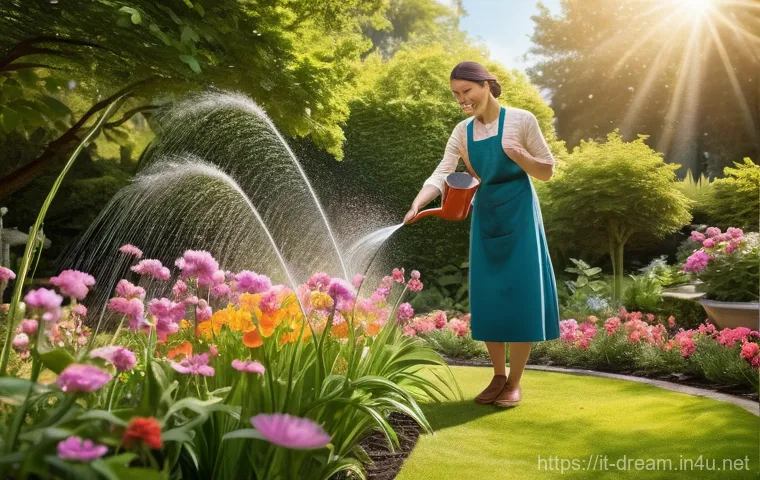 꿈의정원 스크린샷 촬영 팁 - A breathtaking, professional photograph of a magical garden bathed in the warm, soft glow of the gol...