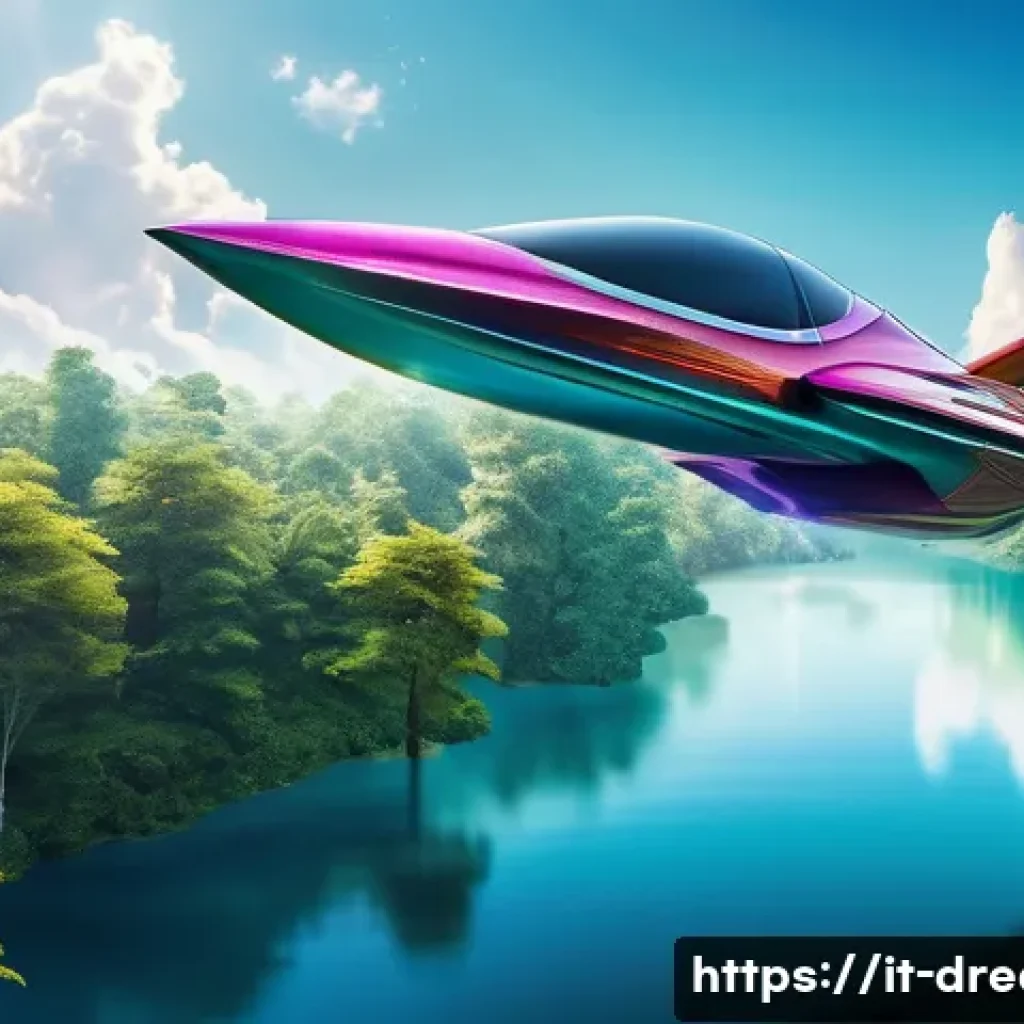 꿈의정원 전용 탈것 목록 - A majestic flying vehicle soaring gracefully above a lush enchanted forest with sparkling lakes belo...