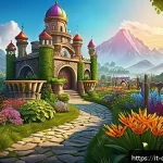 Home 22 꿈의정원 월드 랭킹 올라가는 법 - A vibrant and detailed fantasy garden scene from Dream Garden game, showing a carefully organized ga...