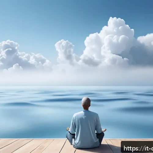 Home 33 꿈의정원 감정 표현 명령어 - A serene digital landscape representing calmness and relaxation: soft blue hues dominate the scene w...