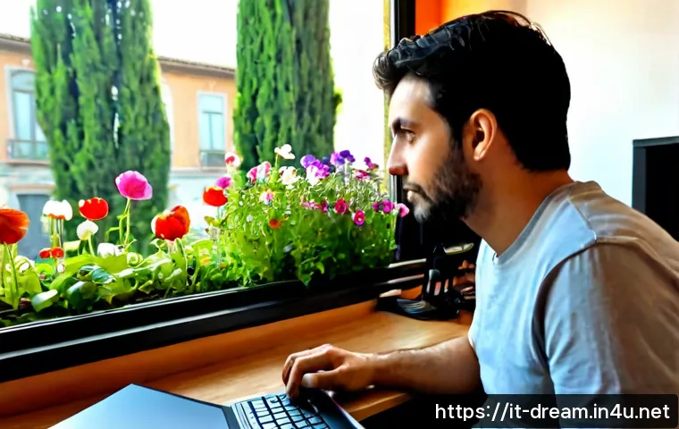 Home 17 꿈의정원 개발자 인터뷰 요약 - Photorealistic game developer interview scene in a bright Milan studio, Italian developer seated at ...